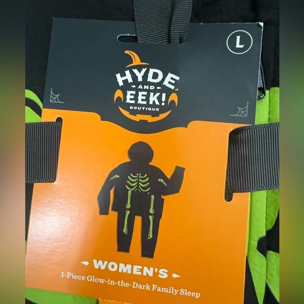 Hyde & Eek! Black Onesie with Neon Green Skeleton Design